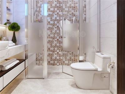 Thi công nội thất phòng tắm kính 90 độ cho khách sạn 2 sao