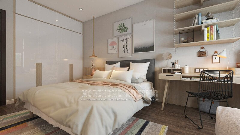 Bộ tranh trang trí 4 bức treo tường độc đáo, sinh động tạo nét trẻ trung, đáng yêu cho phòng ngủ con. Thiết kế nội thất phòng ngủ biệt thự