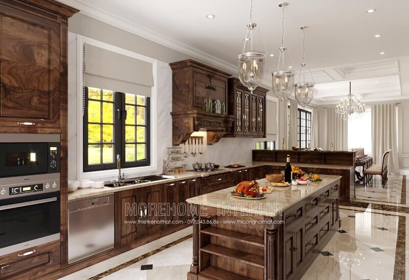 Trang trí nội thất tủ bếp tinh tế tại biệt thự Spendora Bắc An Khánh Hà Nội Tủ bếp đẹp, tủ bếp đẹp hiện đại, tủ bếp An Cường, tủ bếp cao cấp