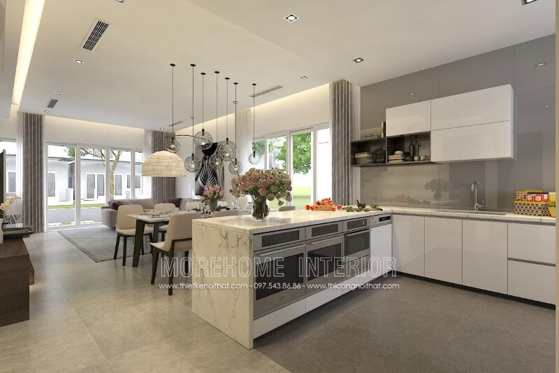 Mẫu tủ bếp đẹp được ưa chuộng nhất hiện nay, sự kết hợp hài hòa của các chất liệu như đá nhân tạo cao cấp, gỗ công nghiệp...cho tới thiết bị nhà bếp hiện đại tạo cho các bà, các mẹ có nguồn cảm hứng cho những bữa ăn ngon miệng Tủ bếp đẹp, tủ bếp đẹp hiện đại, tủ bếp An Cường, tủ bếp cao cấp