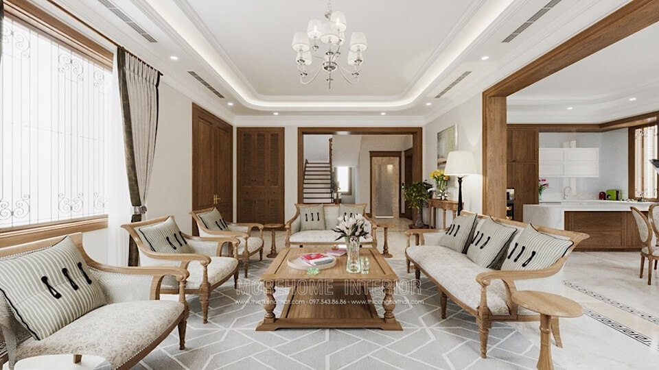 Mẫu thiết kế nội thất phòng khách gỗ tự nhiên đẹp mà sang trọng Mẫu nội thất biệt thự đẹp