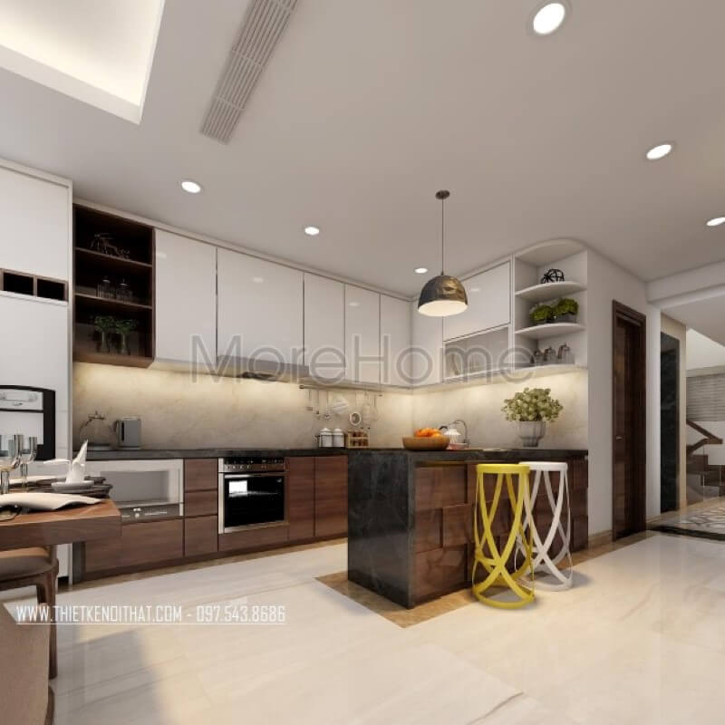 Thiết kế nội thất phòng bếp gỗ công nghiệp hiện đại cho nhà phố Lò Đức Nội thất phòng bếp