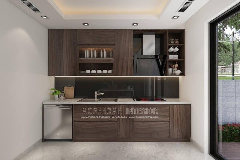 Đá ốp bếp tự nhiên màu trắng đẹp, bền cho không gian phòng khách hiện đại. Nội thất phòng bếp