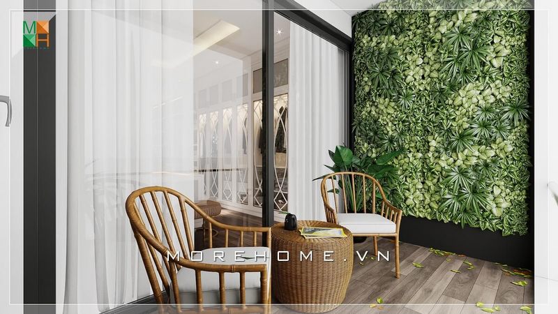 Tận hưởng mẫu thiết kế không gian ban công gần gũi thiên nhiên với cách bày trí giàn hoa lá xanh tươi mang lại cảm giác thư giãn thực thụ dành cho chung cư, nhà phố, biệt thự.