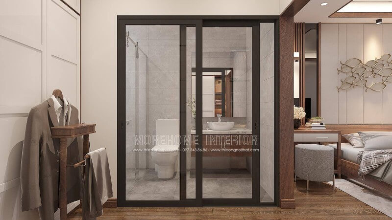 Xu hướng trang trí nội thất mở đặc biệt trong phòng ngủ nam phong cách hiện đại đang trở thành trào lưu mới mang lại nét phá cách ấn tượng từ lớp cửa kính trượt, tấm gỗ ốp tường ngăn cách 2 không gian thì vì cửa thông phòng.