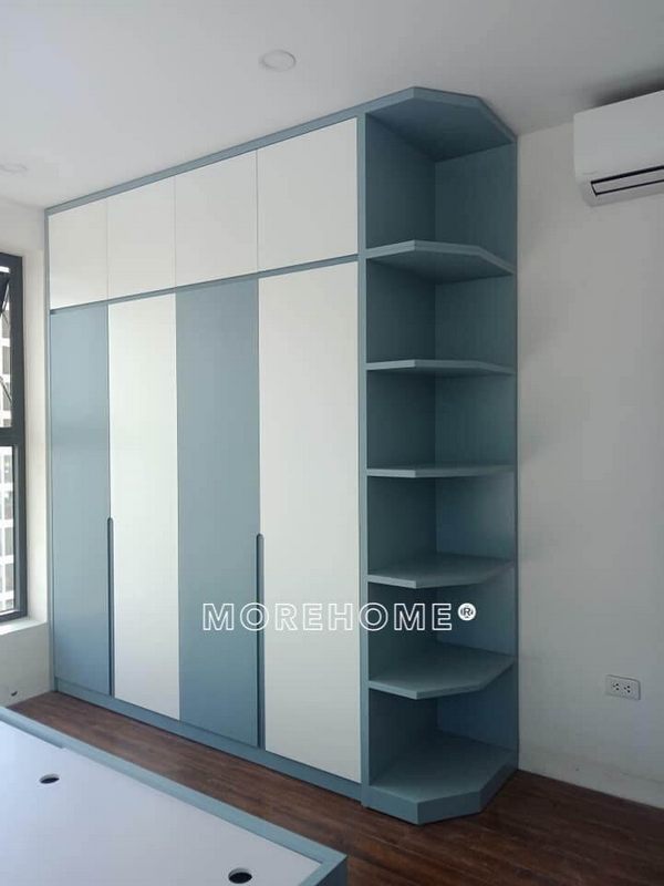 Hình ảnh của một công trình thi công tủ quần áo gỗ công nghiệp được thực hiện tại chung cư An Bình City, Bắc Từ Liêm, Hà Nội bằng gỗ công nghiệp.